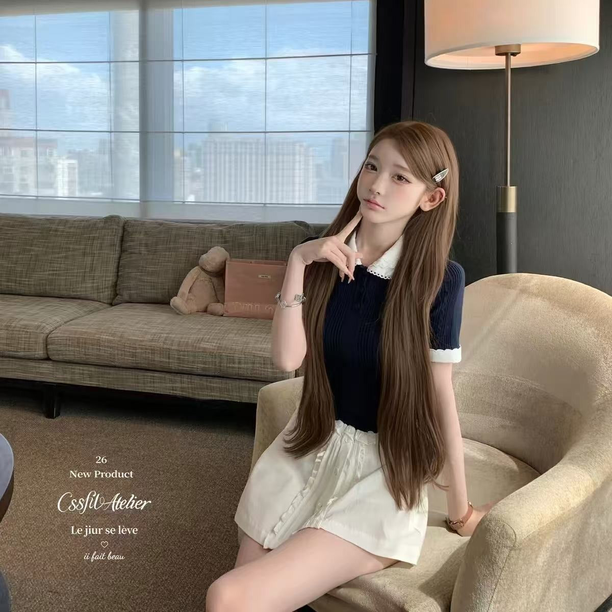 💕miu系冰麻雙層娃娃領針織衫