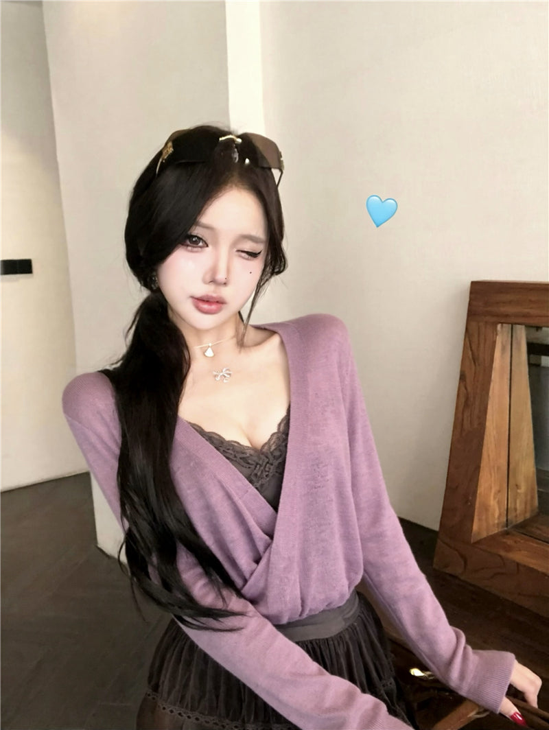 💕甜美純欲交叉設計感開衫內搭吊帶三件套