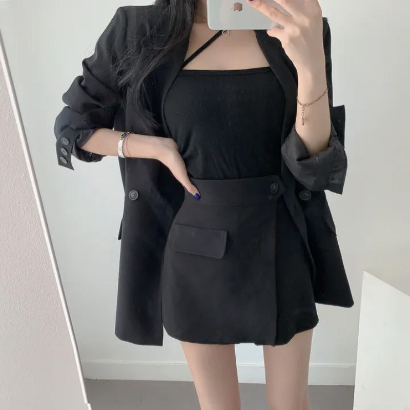 💕春秋韓版西裝短褲裙兩件套