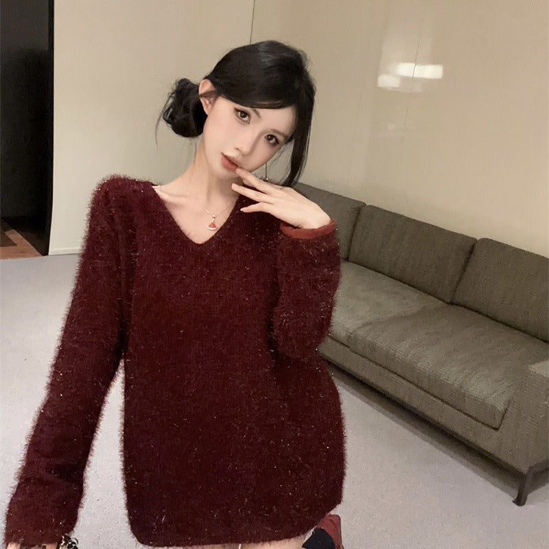 💕顯白氣質高級V領金絲碎亮長袖上衣