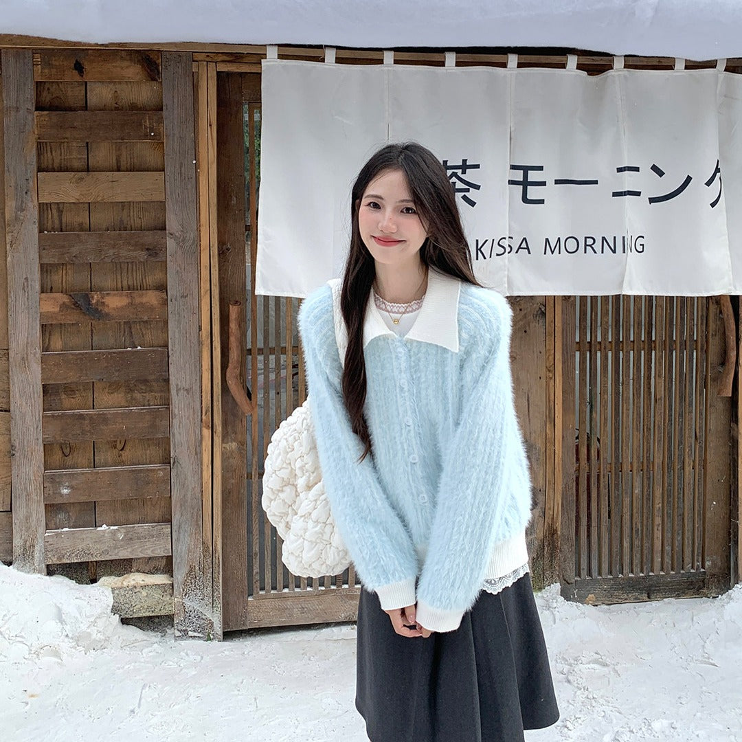 💕溫暖氣質雙面拼接寬鬆加厚針織毛衣