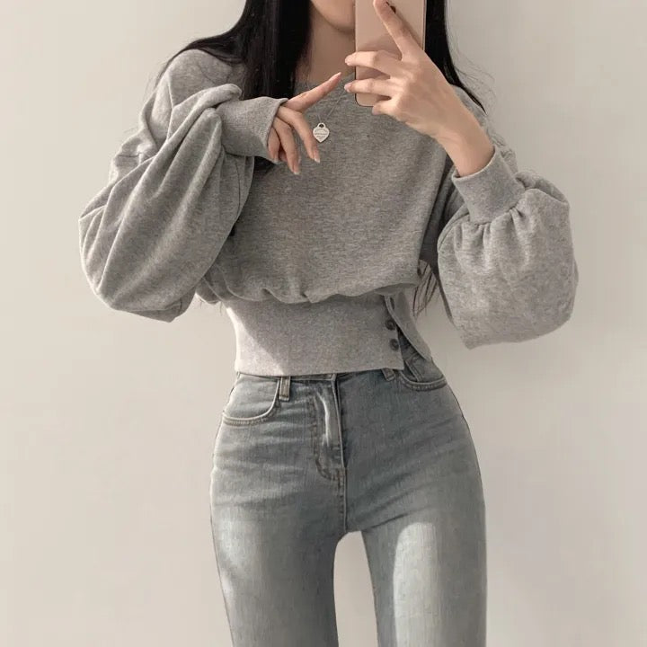 💕氣質簡約百搭三顆扣圓領長袖T袖