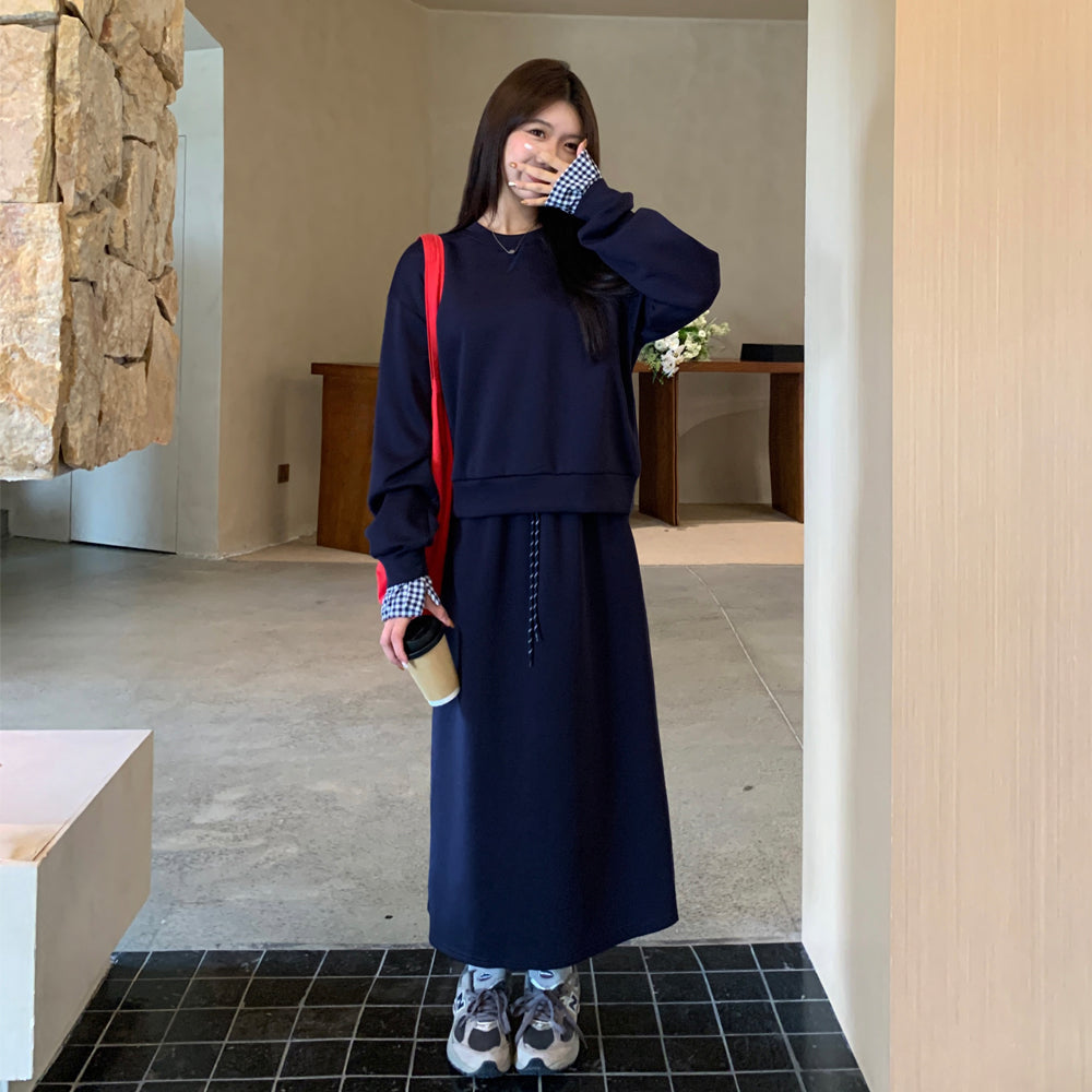 💕春秋美式復古運動套裝上衣+半身裙兩件套