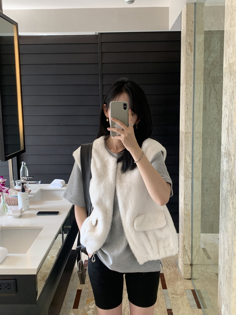 💕韓系chic水貂毛馬甲毛毛外套