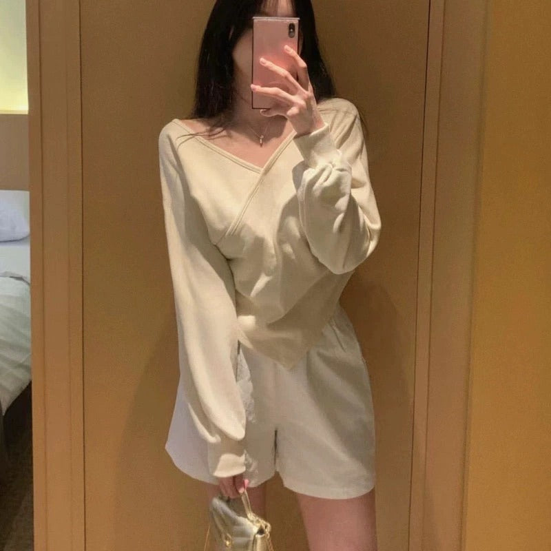 💕韓系露肩不規則休閒純色衛衣