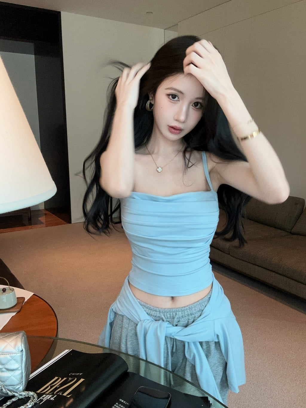 💕氣質慵懶休閒褶皺兩件式套裝