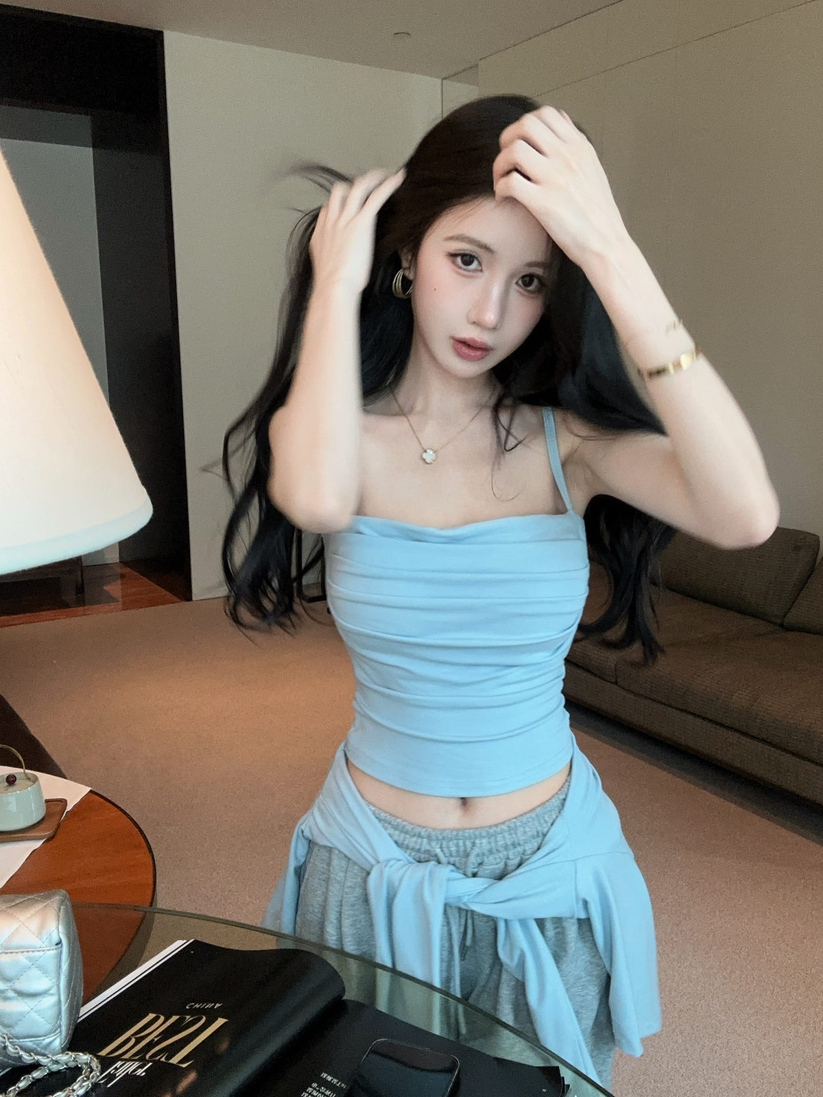 💕氣質慵懶休閒褶皺兩件式套裝