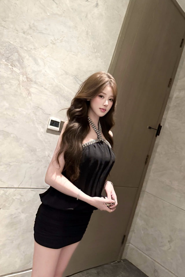 💕約會宴會法式無袖掛脖連衣裙