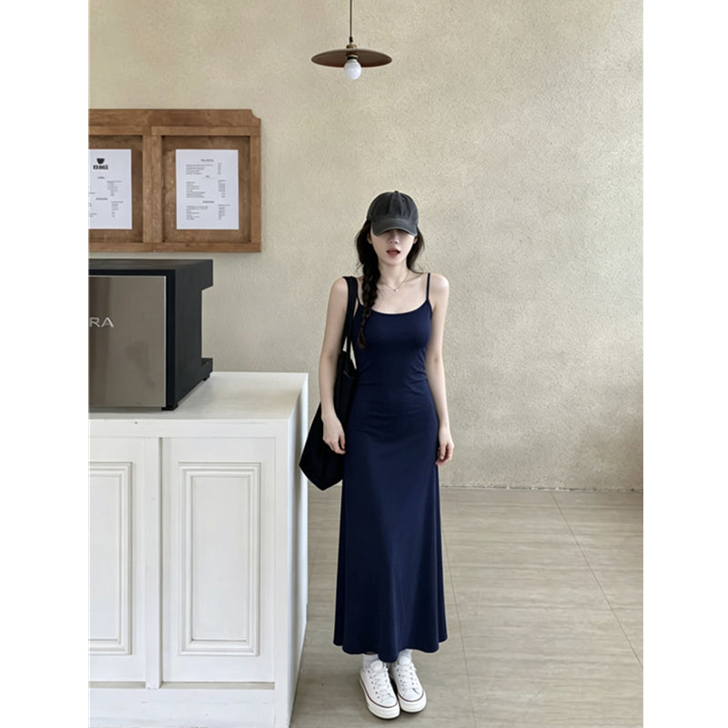 💕百搭休閒清透感藍色開衫連衣裙兩件套