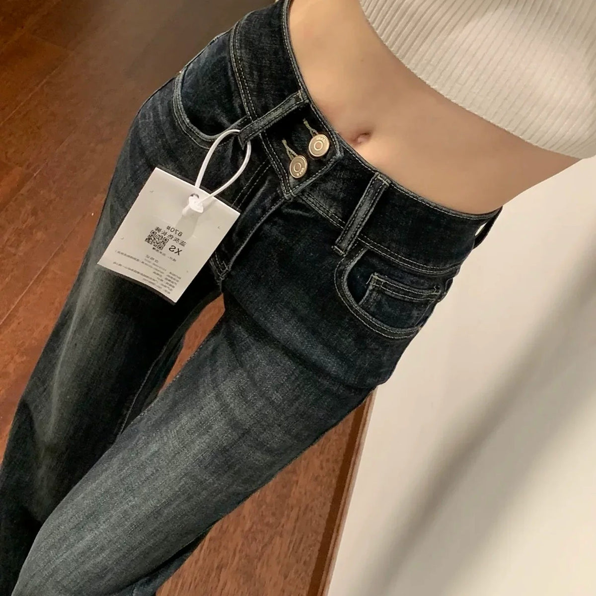 💕復古微喇叭直筒牛仔長褲(胖MM友善)
