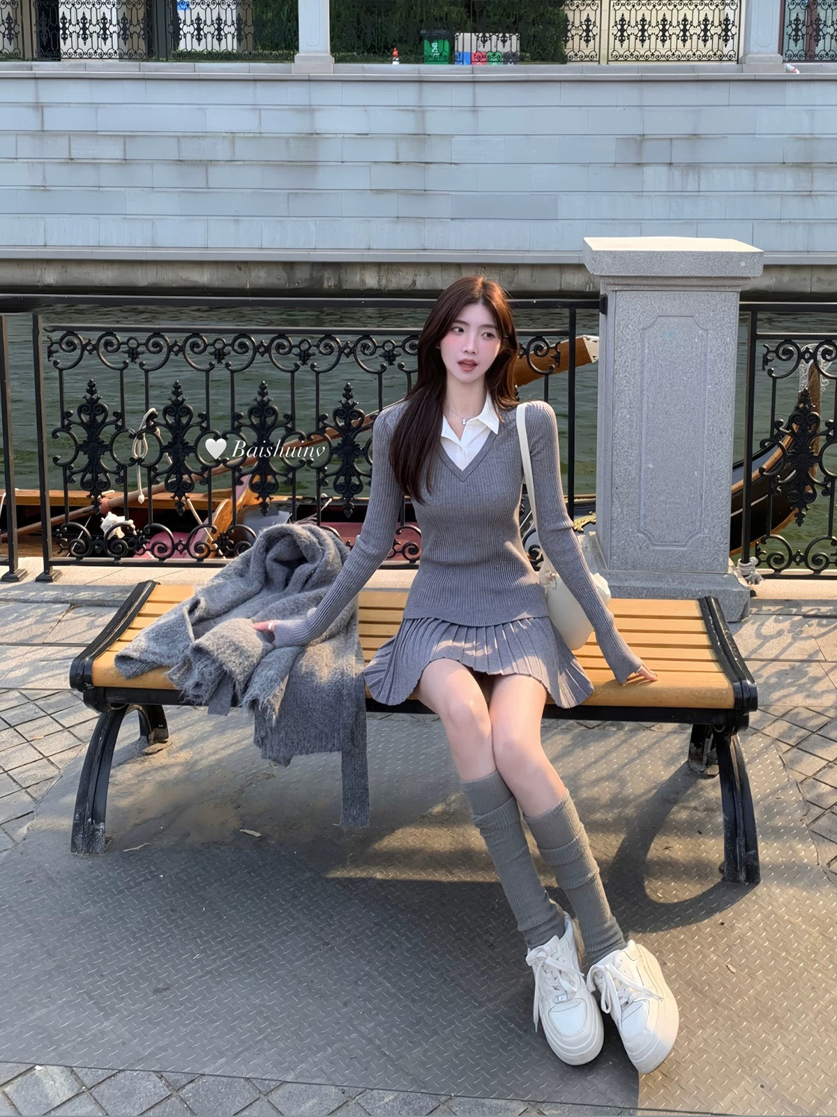 💕千金學院假兩件針織秋冬套裝