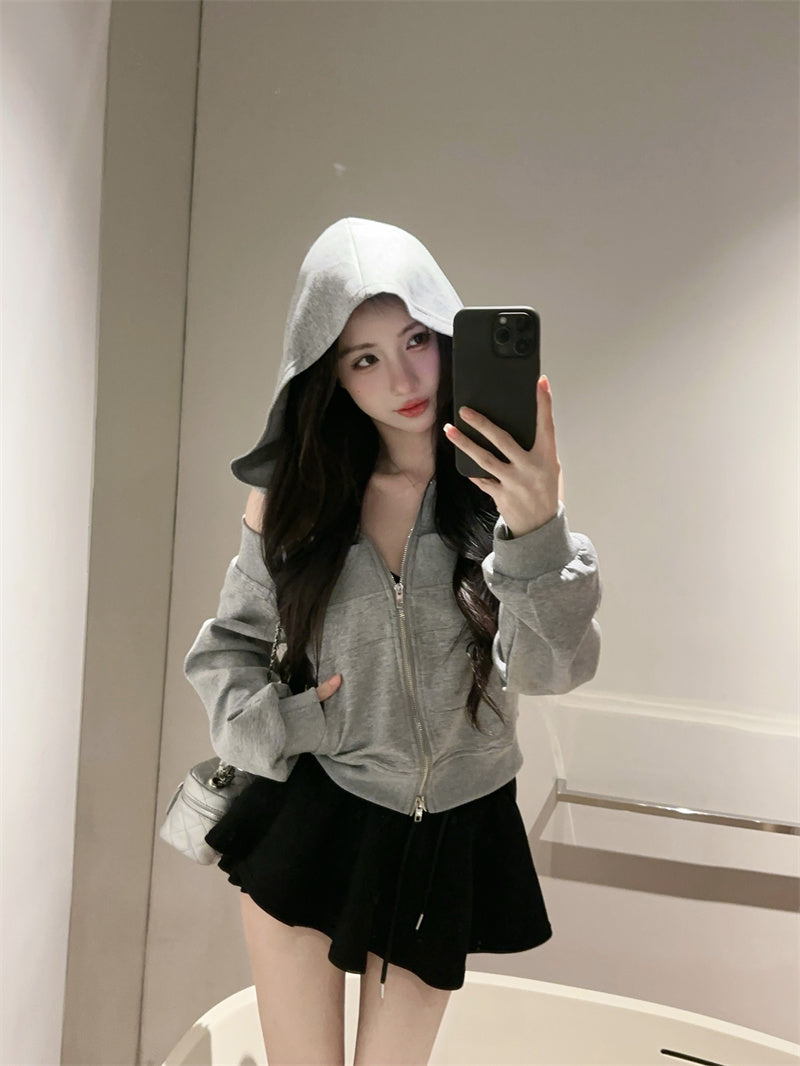 💕韓版個性露肩高檔連帽衛衣外套