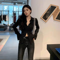 💕高級感西裝領長袖不規則褶皺襯衫