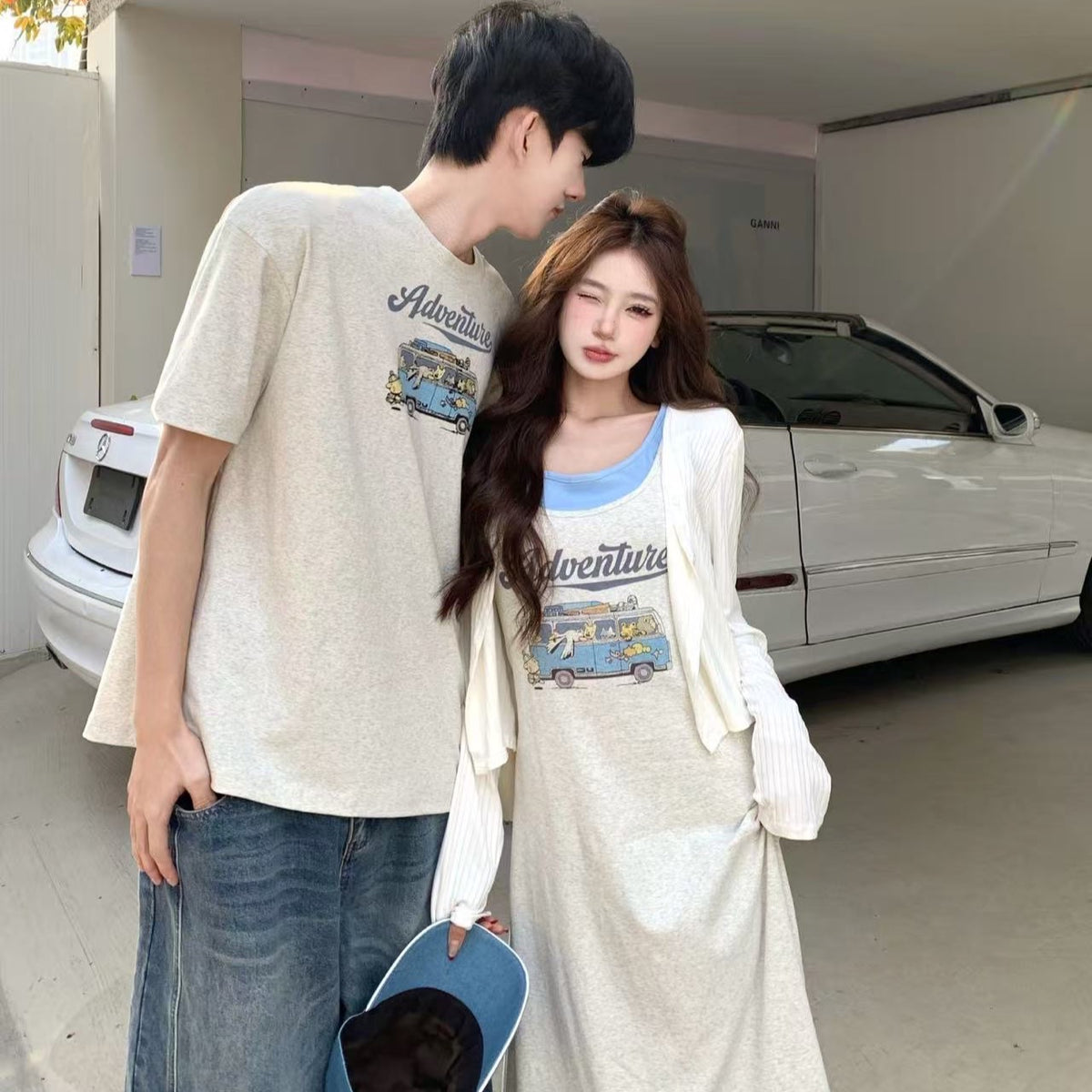 💕夏季chic韓系背心吊帶連衣裙情侶套裝