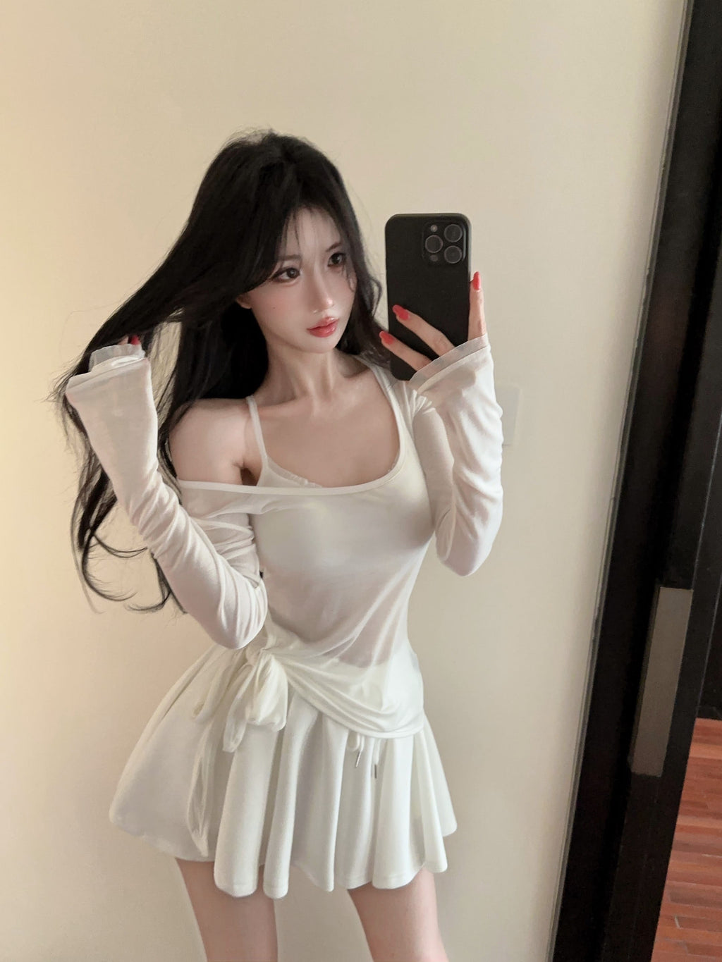 💕海邊度假防曬蕾絲吊帶抽繩三件套