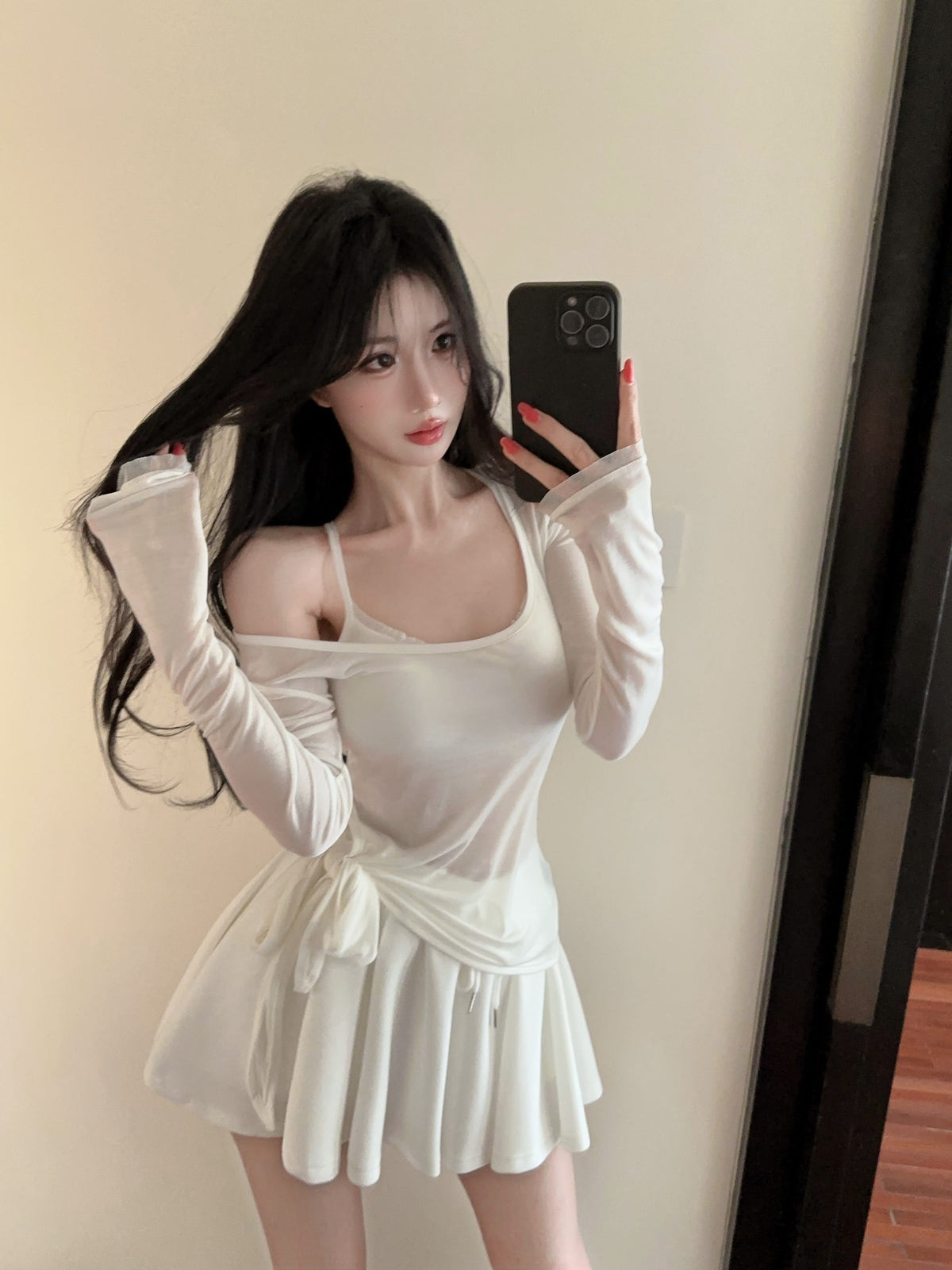 💕海邊度假防曬蕾絲吊帶抽繩三件套