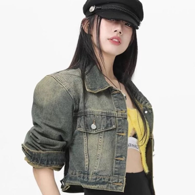 💕美式復古短版牛仔外套