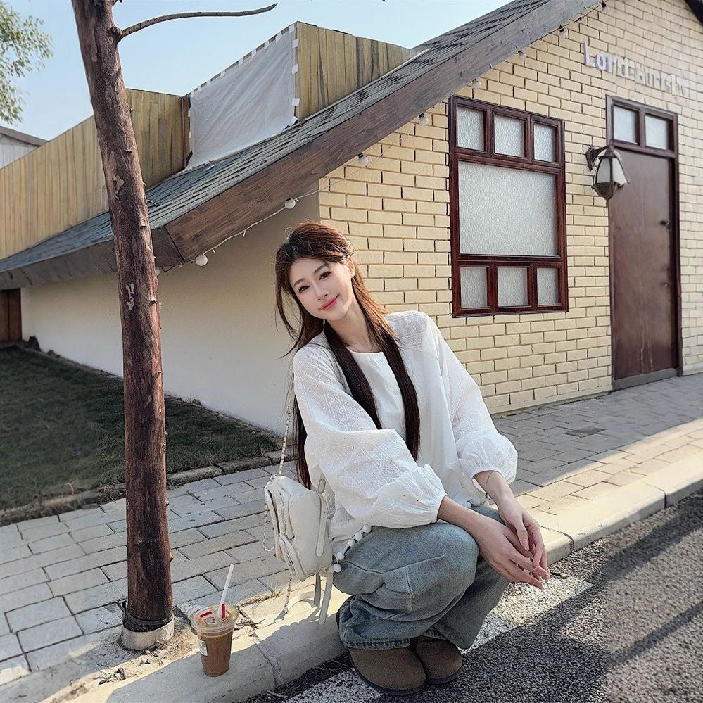 💕甜美溫柔圓領花邊娃娃衫上衣