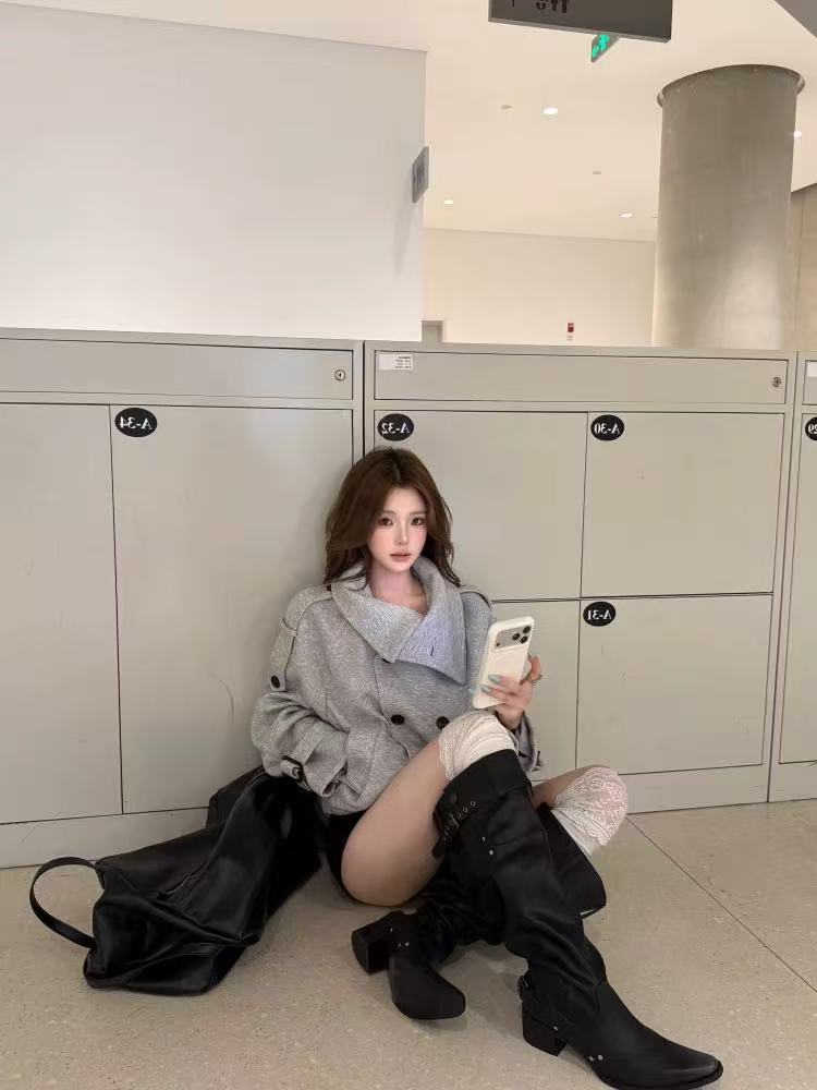 💕chic韓系溫柔氣質百搭雙排扣加厚外套