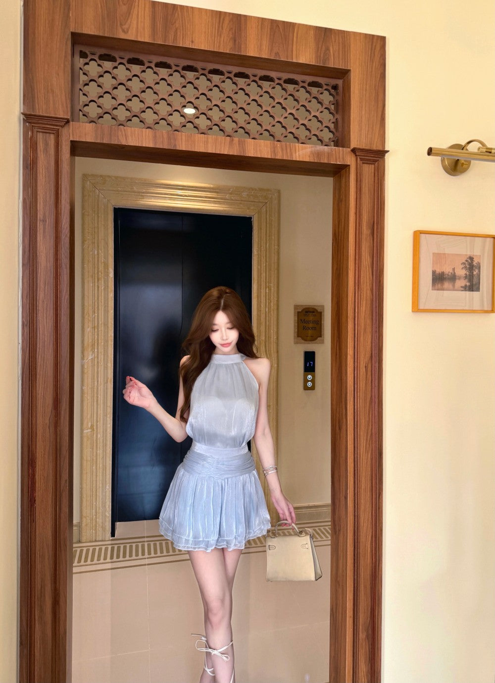 💕法式溫柔無袖掛脖連衣裙