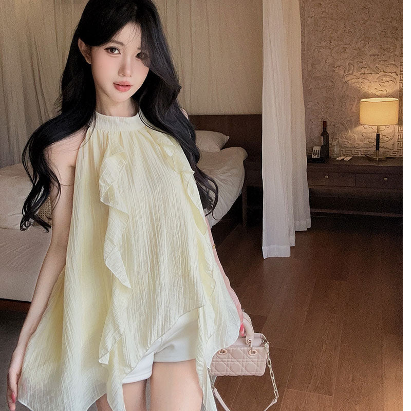 💕溫柔氣質掛脖無袖雪紡上衣