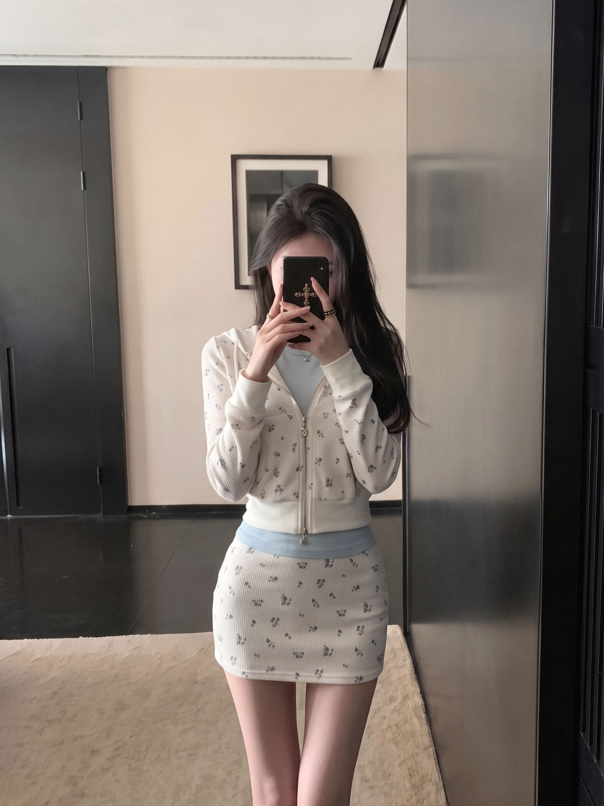 💕韓系甜美碎花衛衣修身顯瘦兩件套