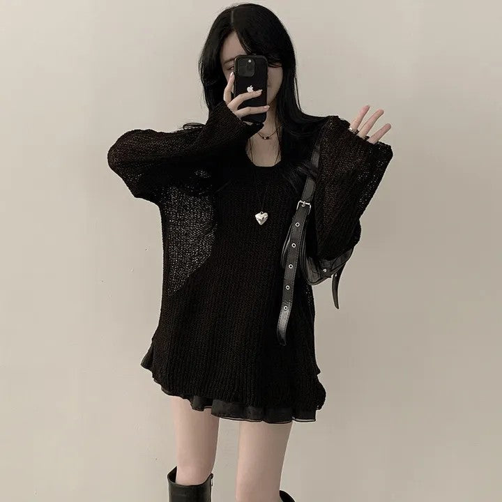 💕韓系寬鬆慵懶V領防曬罩衫針織毛衣