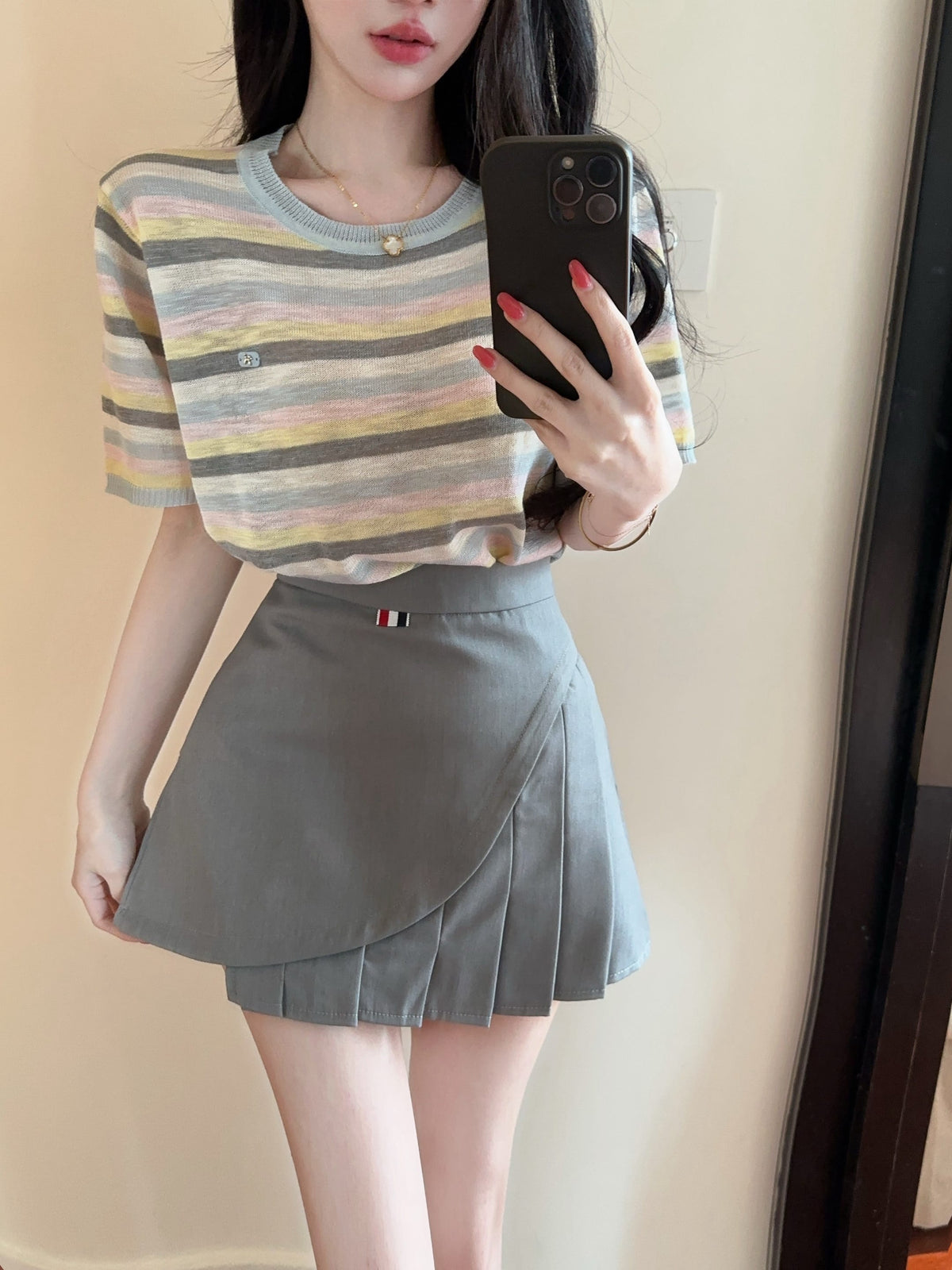 💕夏季清透感柔軟撞色條紋針織衫上衣