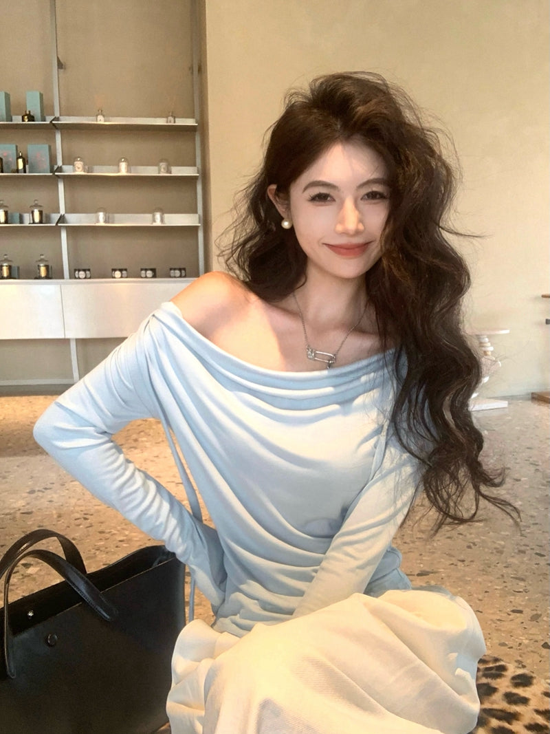 💕春夏甜美溫柔舒適盪領飄帶長袖上衣