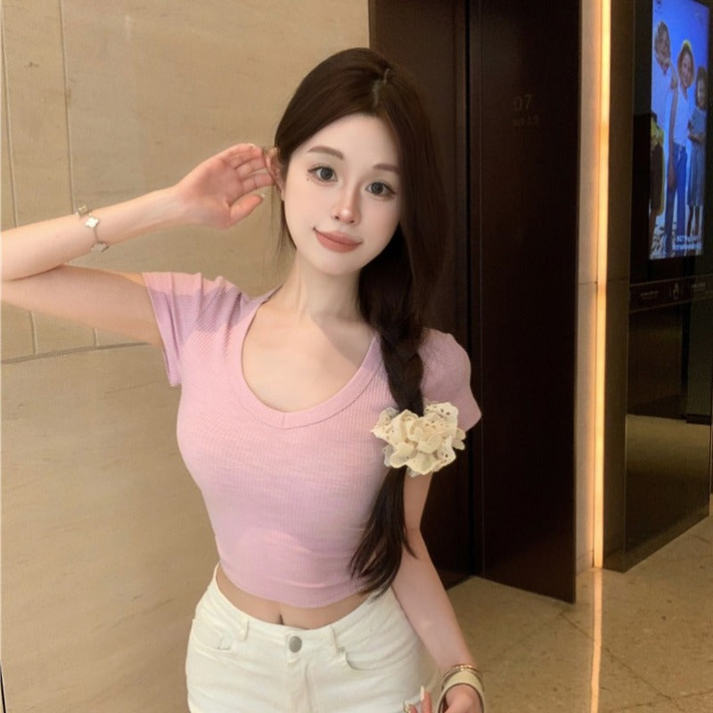 💕韓系簡約顯胸大彈力修身短袖T袖