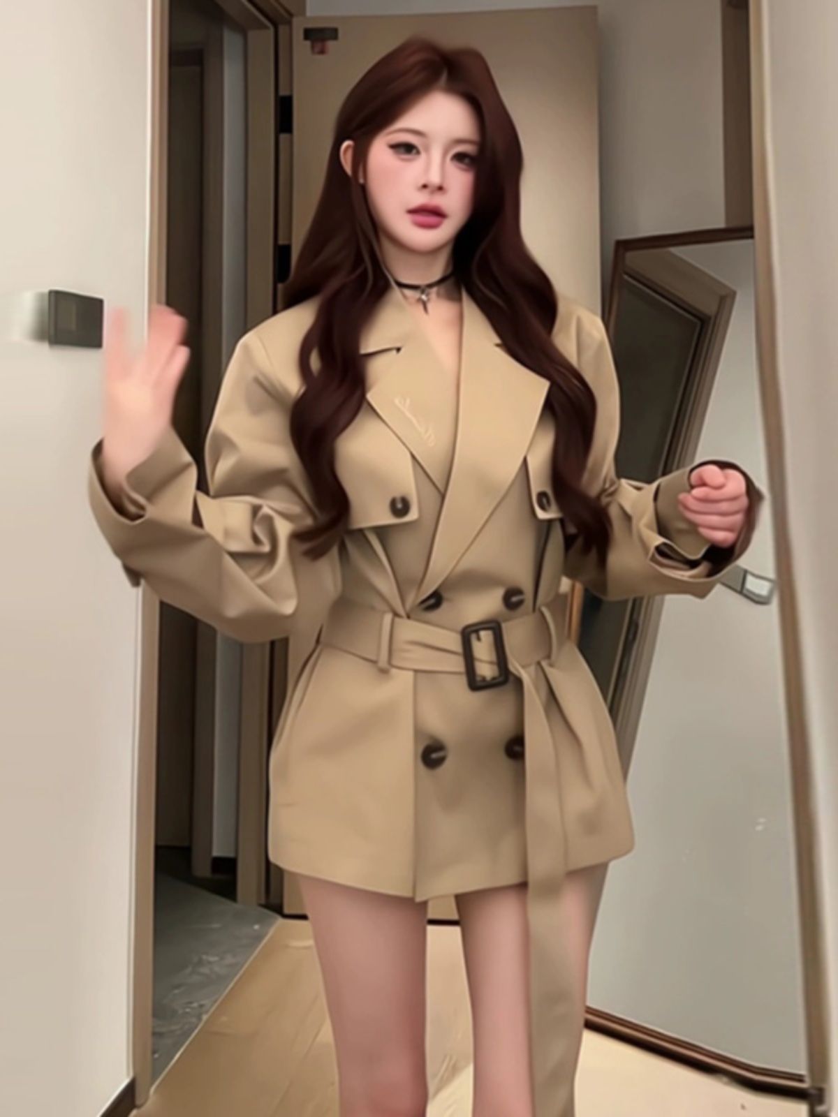 💕英倫風卡其色風衣高級感小個子外套