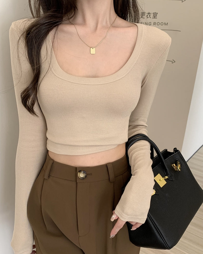 💕百搭低U領修身彈力長袖打底上衣