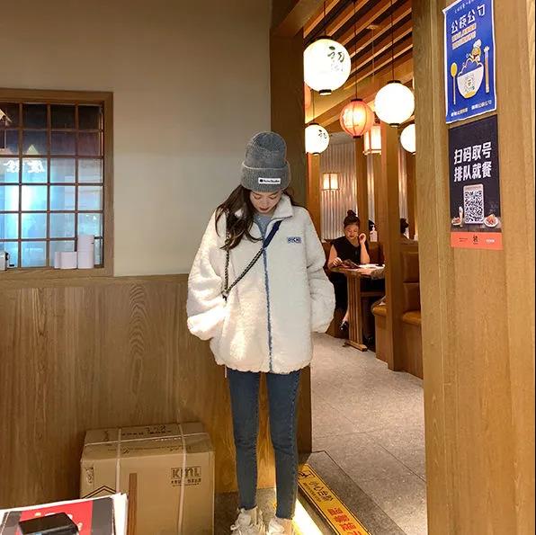 💕chic韓系羊羔毛加厚寬鬆百搭短外套