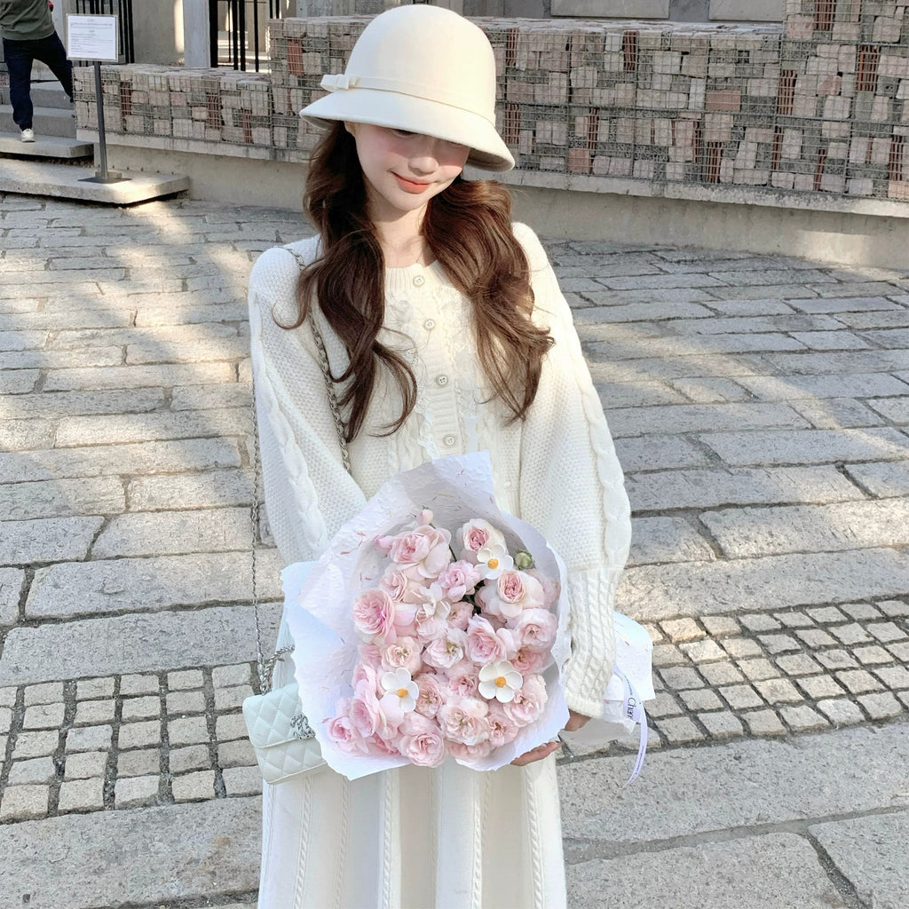 💕繁華勾花宮廷千金感花邊系帶毛衣外套