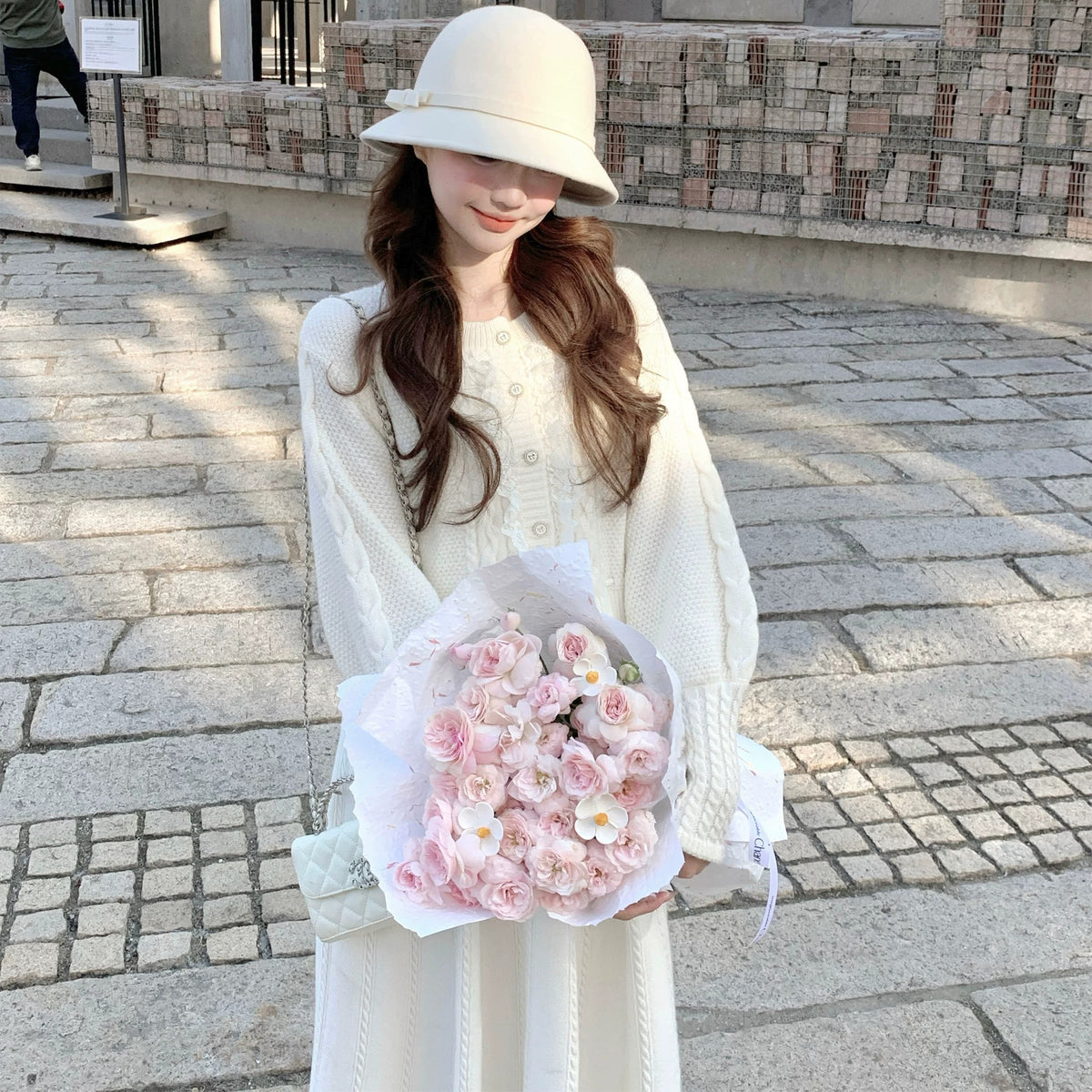 💕繁華勾花宮廷千金感花邊系帶毛衣外套