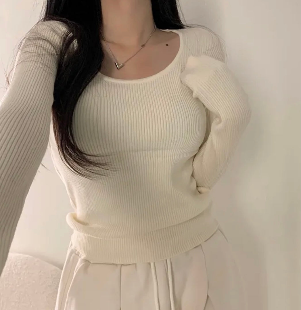 💕韓系chic長袖修身親膚針織打底百搭顯瘦上衣