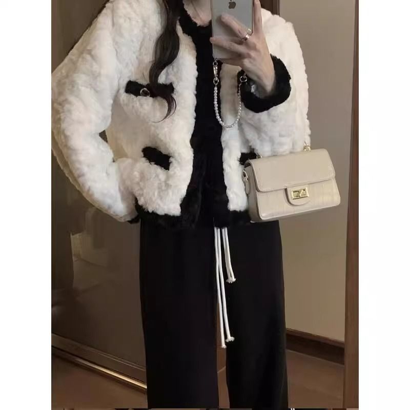 💕韓系毛茸茸黑色羊羔毛絨外套