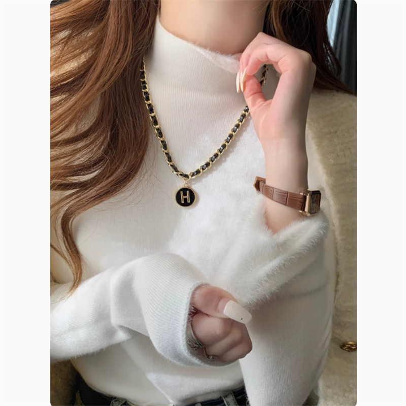 💕秋冬簡約內刷毛半高領別緻保暖上衣