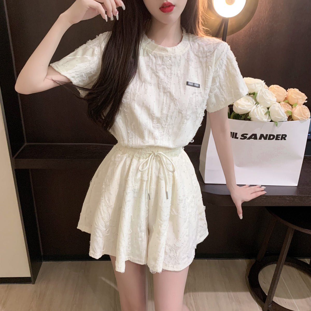 💕夏季約會燙鑽破洞造型兩件套
