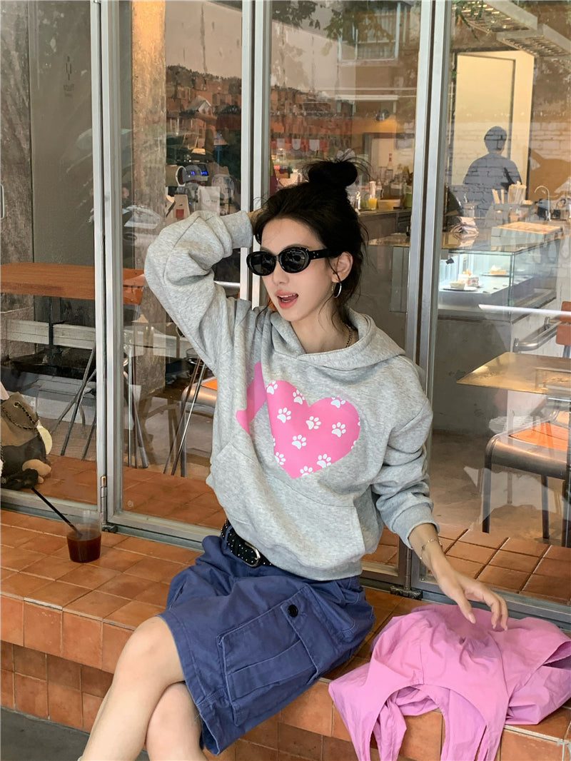 💕韓系愛心印花短款連帽衛衣