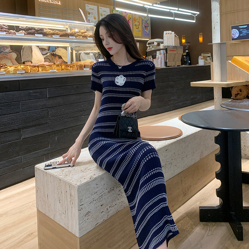 💕韓系氣質名媛條紋連身長裙
