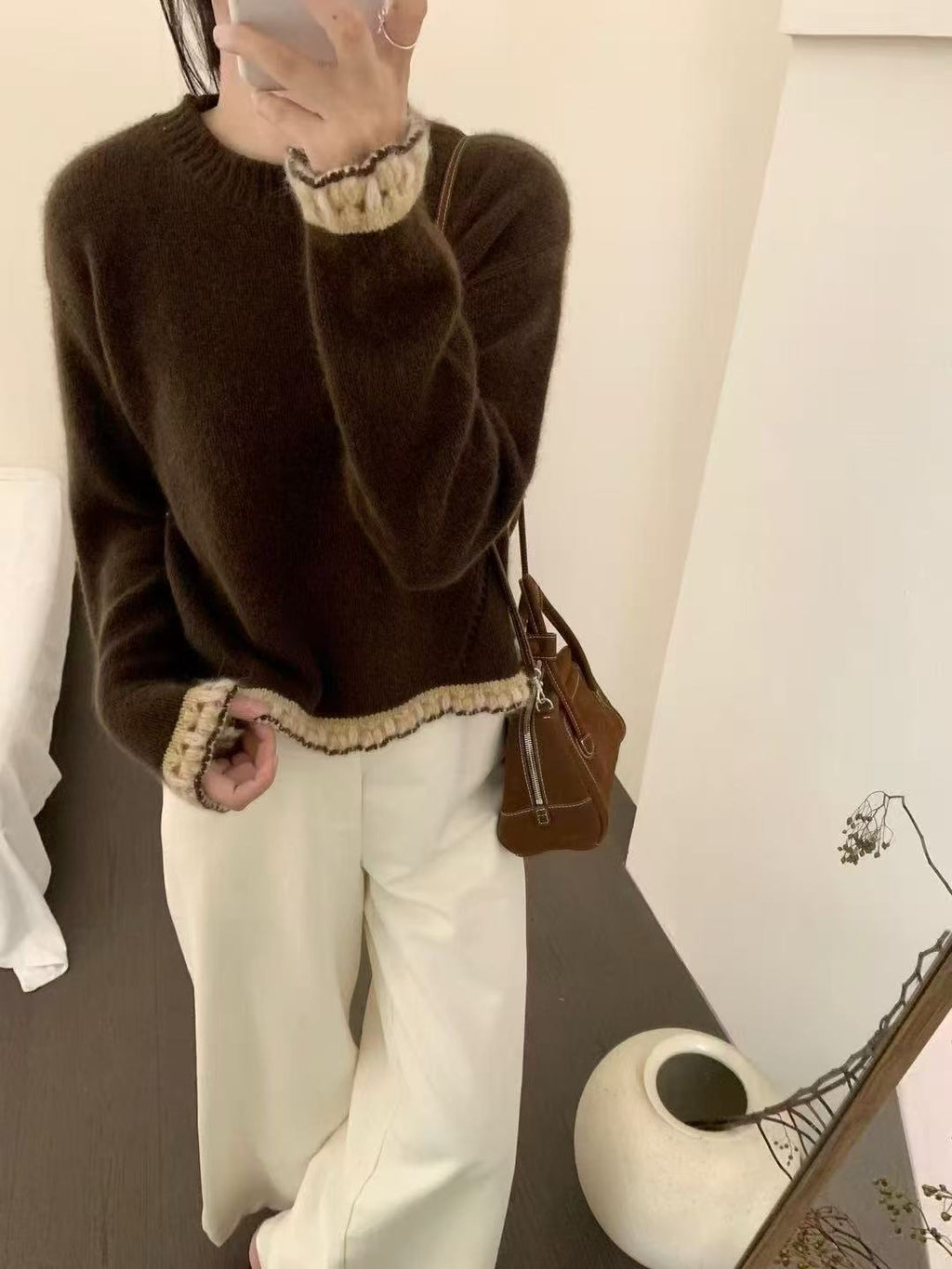 💕韓系休閒氣質羊絨花邊針織上衣