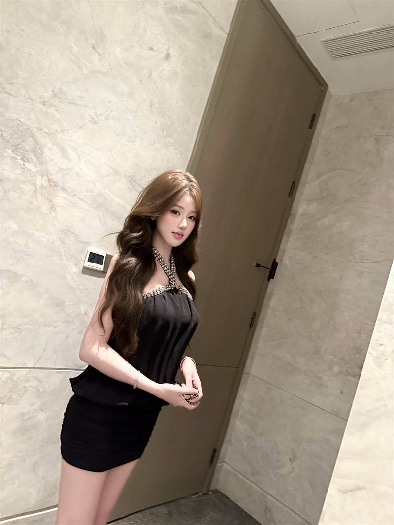 💕約會宴會法式無袖掛脖連衣裙