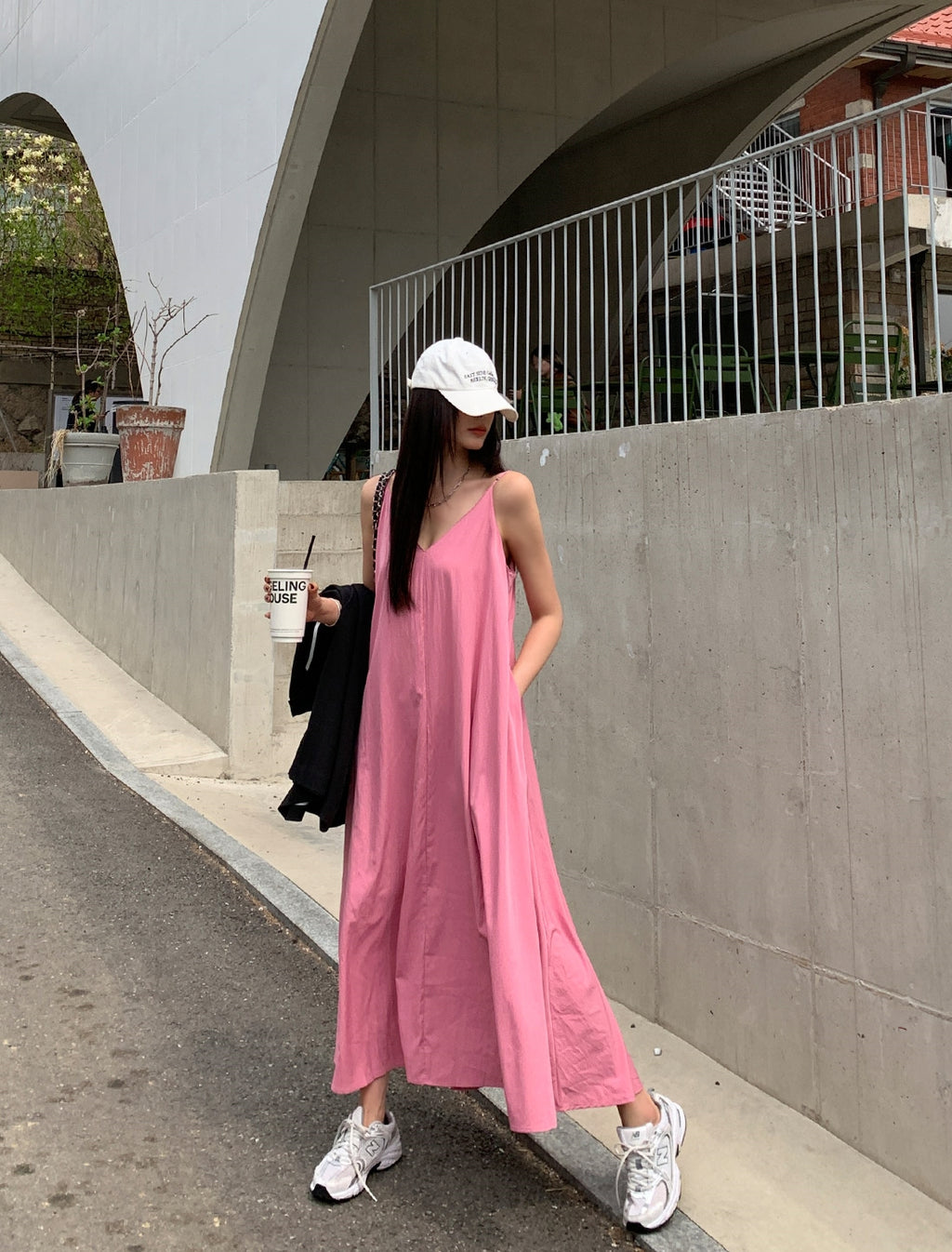 💕韓系氣質V領慵懶露背休閒度假長裙