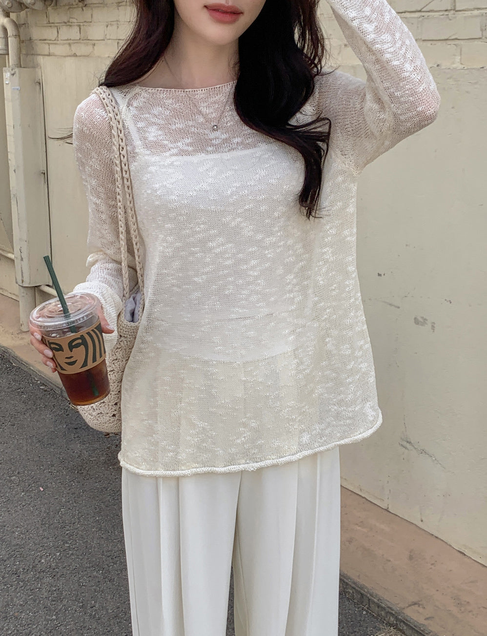 💕韓系慵懶捲邊寬鬆純色中長針織罩衫
