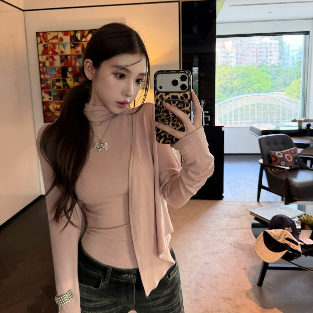 💕溫柔奶氣無袖半高領針織背心+開衫兩件套