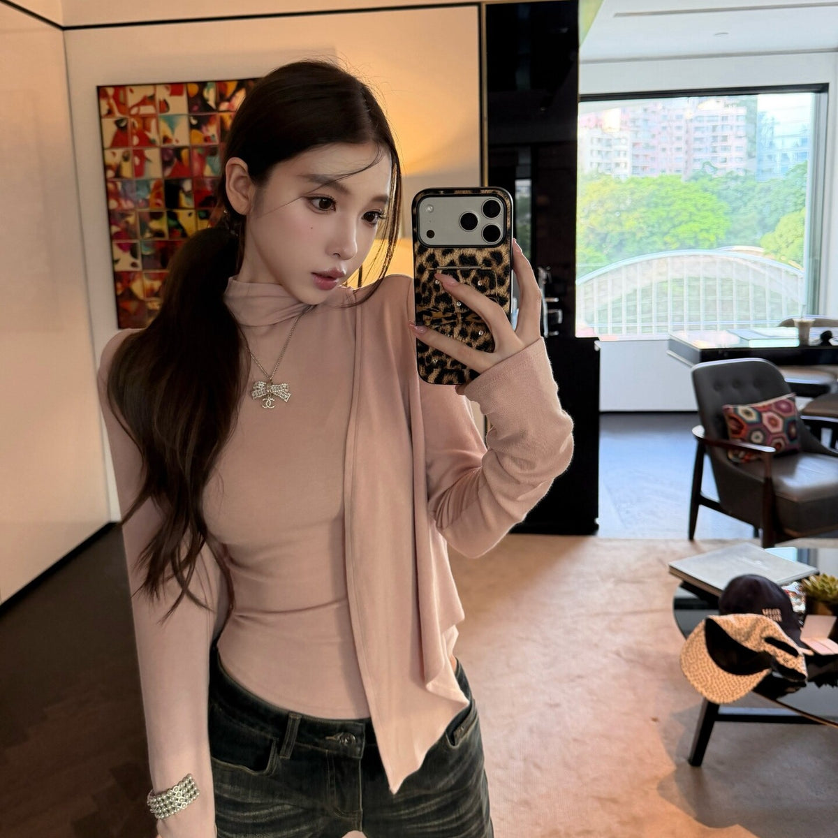 💕溫柔奶氣無袖半高領針織背心+開衫兩件套