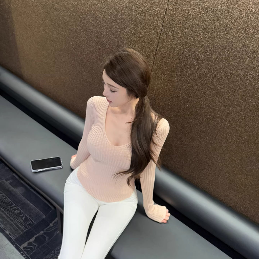 💕韓系氣質顯瘦V領百搭針織上衣