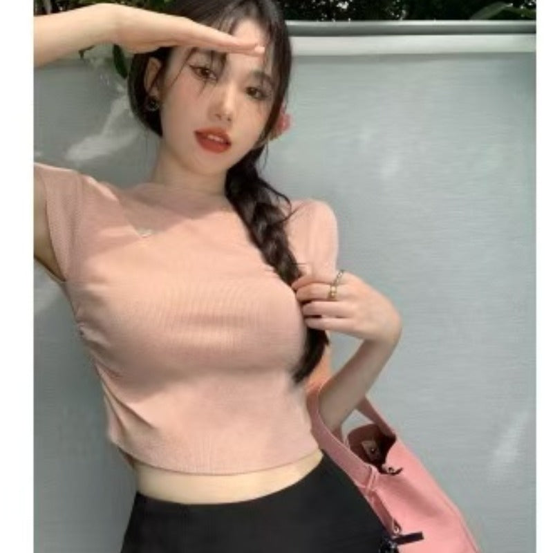 💕純御性感短版冰絲針織上衣