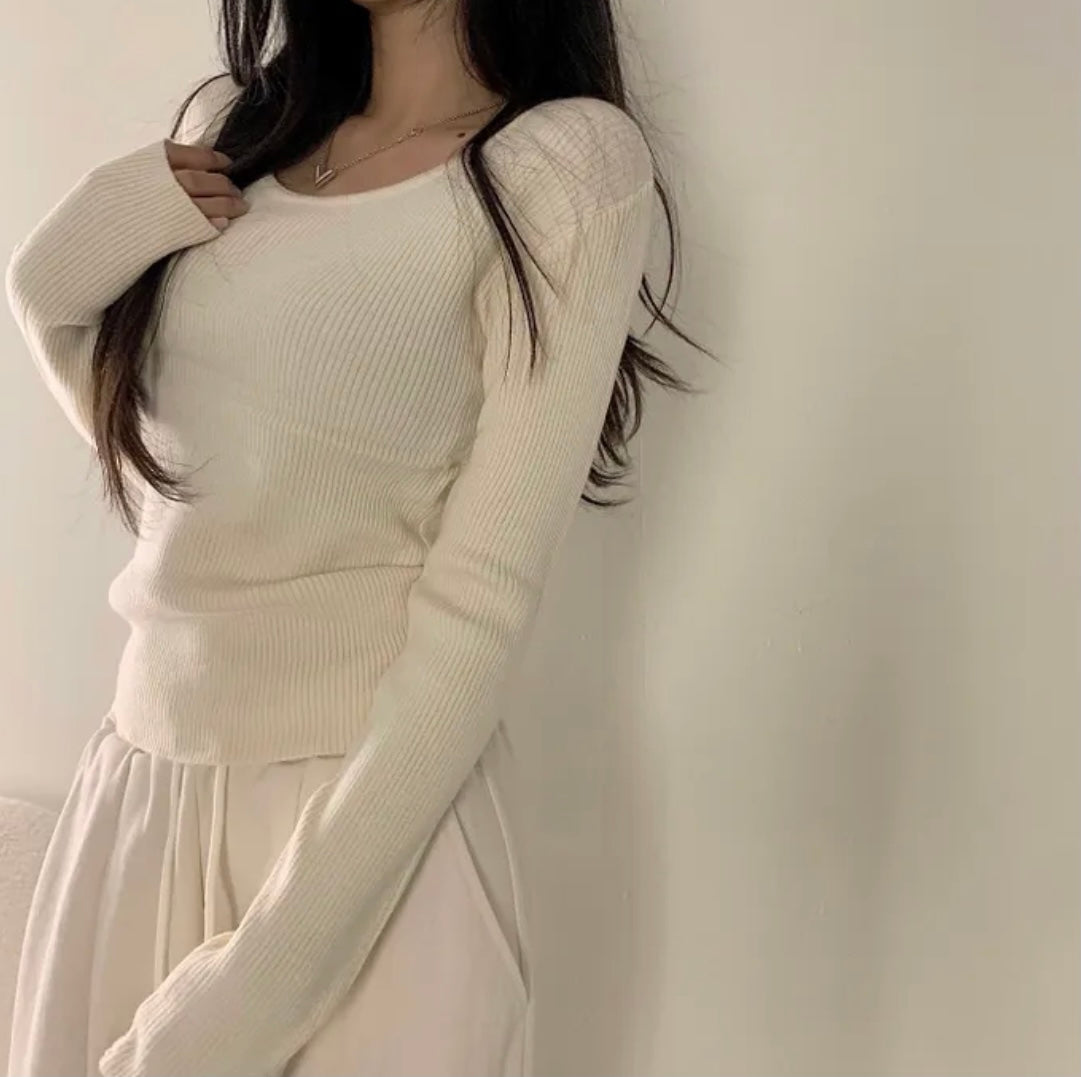 💕韓系chic長袖修身親膚針織打底百搭顯瘦上衣